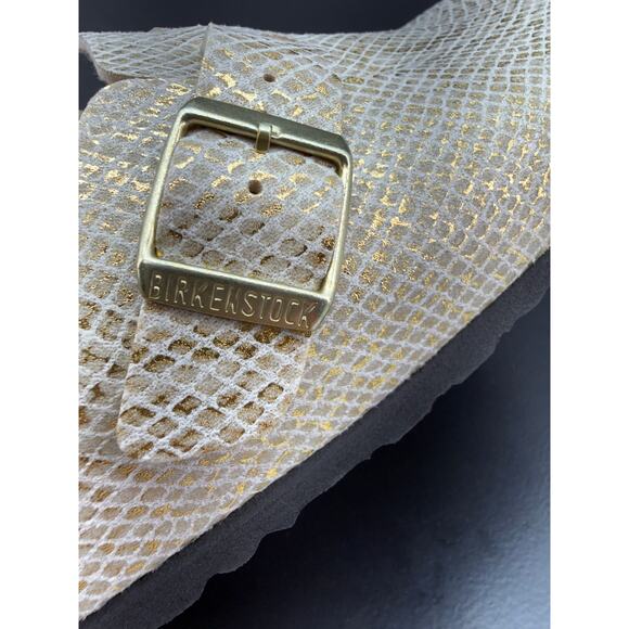 Birkenstock Boston Clogs Shiny Gold Python Eggshell Womens Size 7 Narrow Slip On - Picture 8 of 11